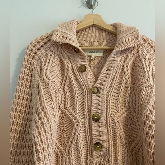The Great. The Cozy Cable Pullover Sweater in Pale Blush Size Large Wool Blend - Picture 11 of 14